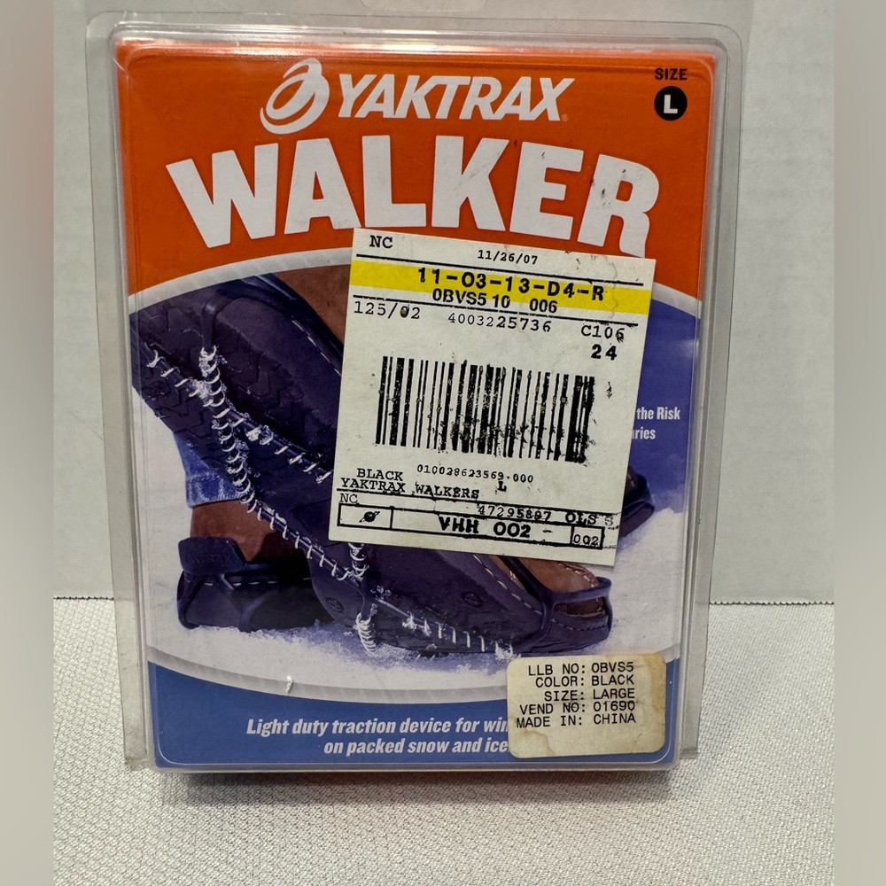 New in box - Yaktrax Walker, Black, Large - Light Duty Traction